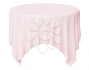 Round pink tablecloth with angles isolated on white, 3d illustration