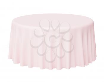 Round pink tablecloth isolated on white, 3d illustration