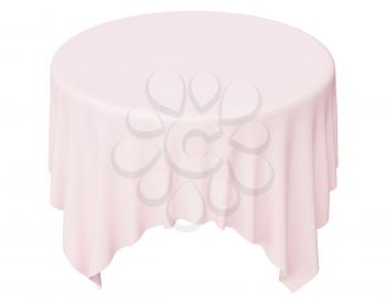 Pink round tablecloth with angles isolated on white, 3d illustration