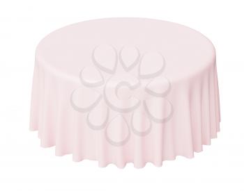 Pink round tablecloth isolated on white, 3d illustration