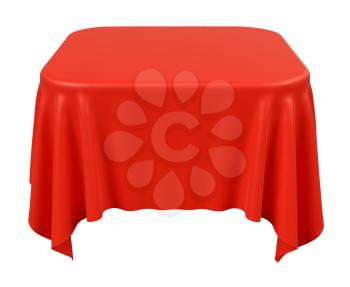 Red square table cloth with rounded corners isolated on white, 3d illustration
