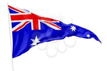 Triangular national flag of Australia on flagpole flying in the wind isolated on white, 3d illustration