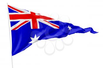 Triangular national flag Commonwealth of Australia (Australia) with flagpole flying in the wind isolated on white, 3d illustration