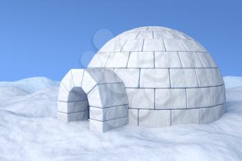 Igloo icehouse on the white snow under blue sky three-dimensional illustration