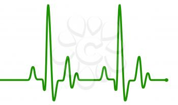 Green heart beat pulse graphic line on white, healthcare medical sign with heart cardiogram. Cardiology concept pulse rate diagram illustration.