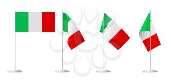 National flag of Italy, small table flag of France on stand isolated on white, 3d illustrations set