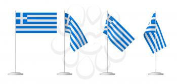 National flag of Greece, set of small table flag of Greece on stand isolated on white 3D illustrations.