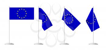 Flag of Europe, set of small table flag of Europe on stand isolated on white, 3d illustrations.
