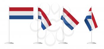 National flag of Netherlands, set of small table flag of Netherlands on stand isolated on white, 3d illustrations.