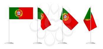 National flag of Portugal, set of small table flag of Portugal on stand isolated on white, 3d illustrations