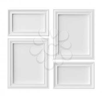 White blank frames for photo isolated on white with shadows, white colorless picture frames template set, photo frame mock-up 3D illustration