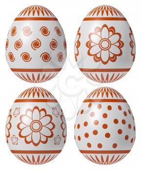 Set of White Easter eggs painted with red simple decor isolated on white background, easter symbol, 3D illustration