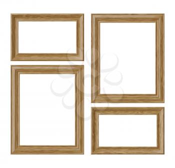 Wood blank frames for picture or photo isolated on white background, decorative wooden picture frames template set, art frame mock-up 3D illustration