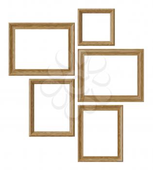 Wood blank picture or photo frames isolated on white background, decorative wooden picture frames template set, art frame mock-up 3D illustration
