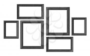Black wooden blank picture or photo frames isolated on white background, decorative wooden picture frames template set, art frame mock-up 3D illustration