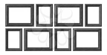 Black wooden blank frames for picture or photo isolated on white background, decorative wooden picture frames template set, art frame mock-up 3D illustration