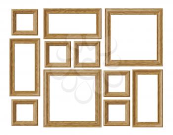 Wood blank photo or picture frames isolated on white background, decorative wooden picture frames template set, art frame mock-up 3D illustration