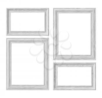 White wood blank frames for picture or photo isolated on white background, decorative wooden picture frames template set, art frame mock-up 3D illustration