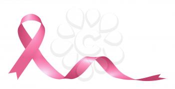 Realistic pink ribbon of breast cancer awareness campaign in october month isolated on white background creative 3D illustration.