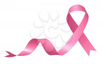 Realistic pink ribbon of breast cancer awareness campaign in october month isolated on white background, creative 3D illustration