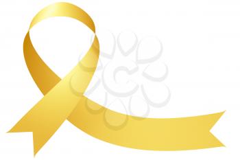 Yellow ribbon International Childhood Cancer Awareness Day symbol isolated on white, awareness campaign in february month, design element 3D illustration