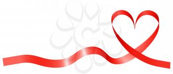 Red ribbon in shape of heart on white background Valentines Day symbol 3D illustration