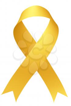 Yellow ribbon International Childhood Cancer Awareness Day symbol isolated on white background awareness campaign in february month, design element 3D illustration