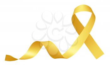 Yellow ribbon International Childhood Cancer Awareness Day symbol isolated on white awareness campaign in february month, design element 3D illustration.