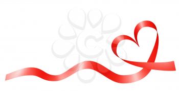 Red ribbon heart shape on white background Valentine's Day symbol, 3D illustration
