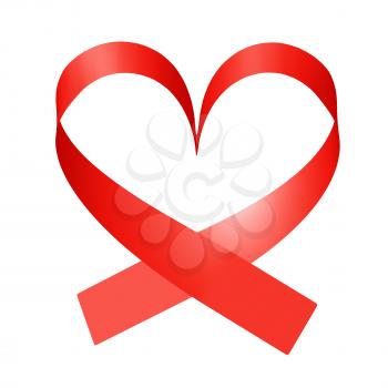 Red ribbon in heart shape on white background closeup, Valentines Day symbol, 3D illustration