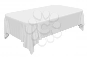 White rectangular rounded tablecloth isolated on white, 3d illustration
