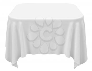 White square rounded tablecloth isolated on white, 3d illustration