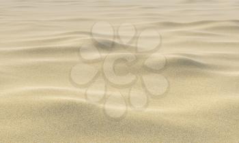 Yellow light dry sand on the beach with bumps and hills under bright summer sunlight perspective view, nature 3D illustration background