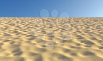 Dry sand with bumps and fossas under summer bright sunlight and clear blue sky nature landscape background 3D illustration
