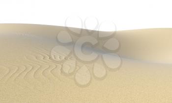 Smooth sand dunes with waves under bright summer sunlight isolated on white background, natural 3D illustration
