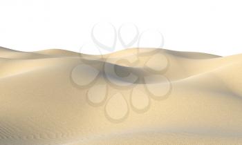 Smooth sand dunes with hills and waves under bright summer sunlight isolated on white background, natural 3D illustration