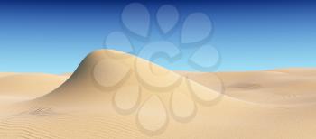 Smooth sand hill with waves under bright summer sunlight under clear blue sky, natural 3D illustration