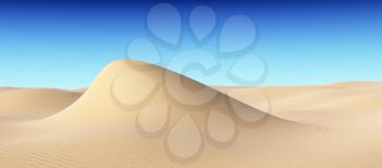 Smooth sand hill with waves under clear blue sky under bright summer sunlight, natural 3D illustration.