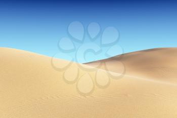 Smooth sand dunes with waves under bright summer sunlight under clear blue sky, natural 3D illustration