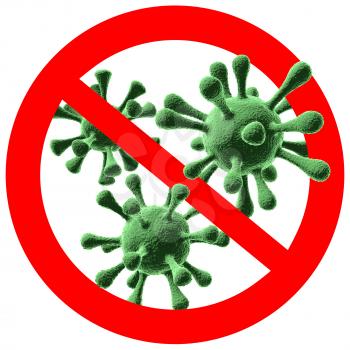 Stop virus infectious sign isolated on white background. Coronavirus 2019-nCov, COVID-19 SARS, SARSCoV pandemic outbreak protection concept icon, 3D illustration.