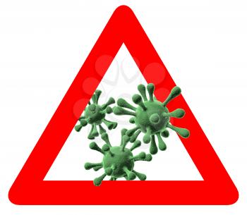 Warning and attention virus infectious triangular sign isolated on white background. Coronavirus 2019-nCov, COVID-19 SARS, SARSCoV epidemic and pandemic concept symbol icon, 3D illustration.