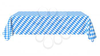 Bavarian rectangular tablecloth with blue-white checkered pattern isolated on white, front view, traditional Oktoberfest festival decorations, 3d illustration