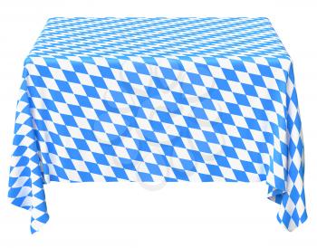 Bavarian square tablecloth with blue-white checkered pattern isolated on white, front view, traditional Oktoberfest festival decorations, 3d illustration
