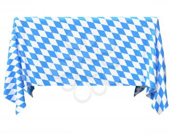Bavaria square tablecloth with blue-white checkered pattern isolated on white, front view, traditional Oktoberfest festival decorations, 3d illustration