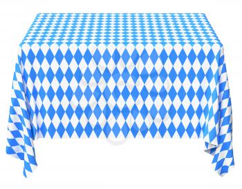 Oktoberfest square tablecloth with blue-white checkered pattern isolated on white, front view, traditional Oktoberfest festival decorations, 3d illustration