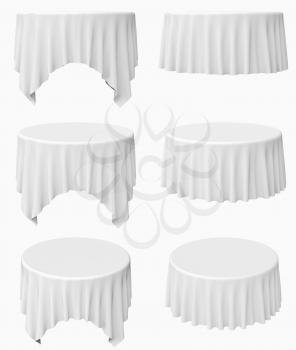 White round tablecloth set isolated on white, 3d illustration