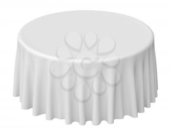 White round tablecloth isolated on white, 3d illustration