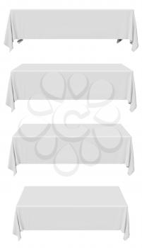 White rectangular tablecloth set isolated on white, front view, 3d illustration