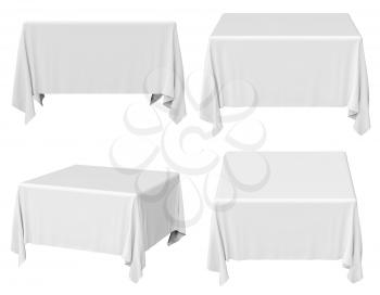 White square tablecloth set isolated on white, 3d illustration