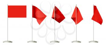 Small red table flag on stand isolated on white, 3d illustrations set